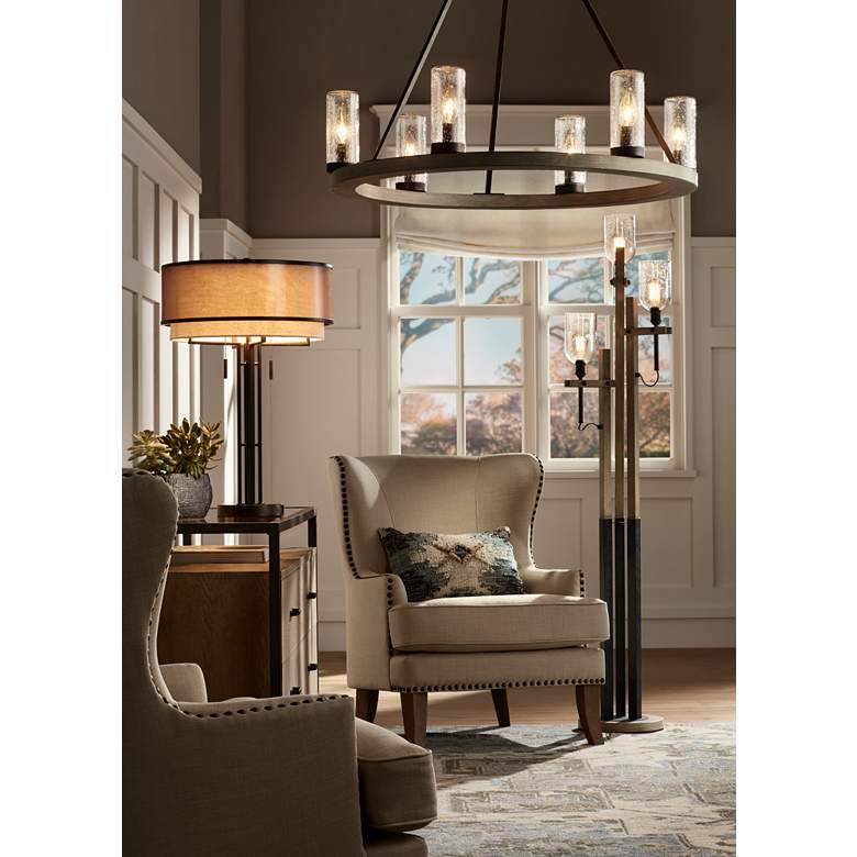 Image 1 Franklin Iron Giddeon 72 1/2 inch Faux Wood Rustic 3-Light Tree Floor Lamp in scene