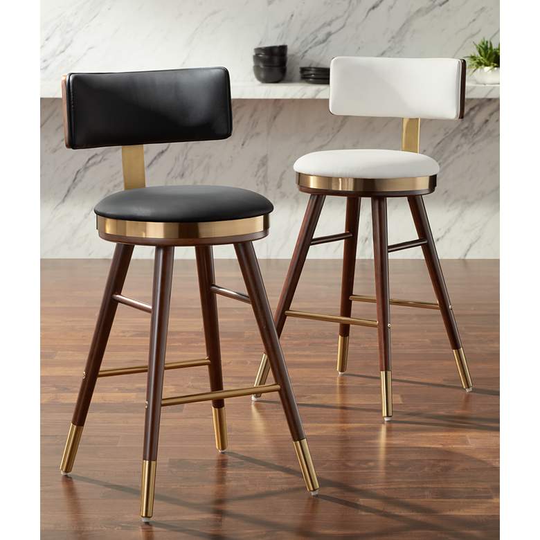 Image 1 Parker 27 3/4" Black Leather and Gold Modern Counter Stool in scene