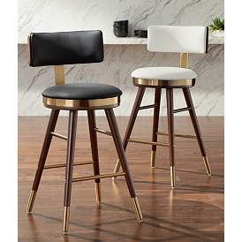 Image1 of Parker 27 3/4" Black Leather and Gold Modern Counter Stool in scene