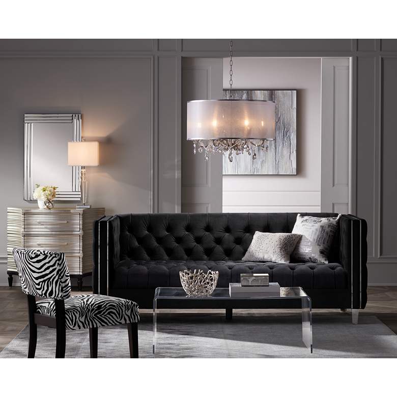 Image 1 Studio 55D City 88 1/2" Wide Modern Black Velvet Tufted Sofa in scene