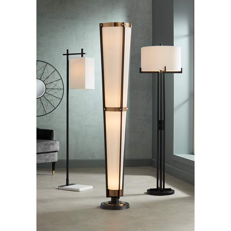 Image 1 Vista Cone 68" Brass Gray Torchiere Floor Lamp with Smart Socket in scene