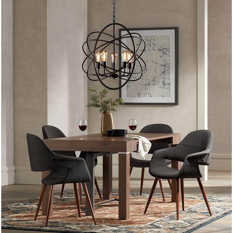 Image 1 Warhol Modern Distressed Walnut 2-Leaf Extension Dining Table in scene