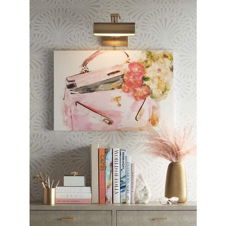 Image 1 Possini Euro Upton 10" Wide Plug-In Antique Brass Picture Light in scene