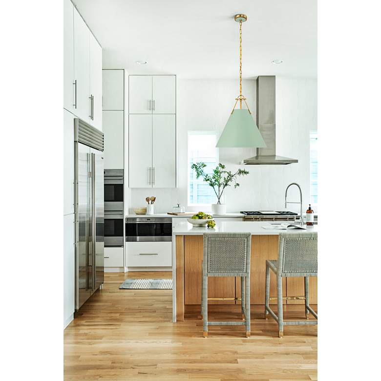 Image 1 Xavier 16" Wide Vibrant Gold 3-Light Pendant w/ Green Shade in scene