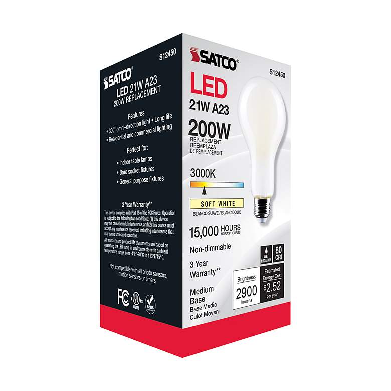 Image 7 200W Equivalent Satco Frost 21W LED Non-Dimmable Standard more views