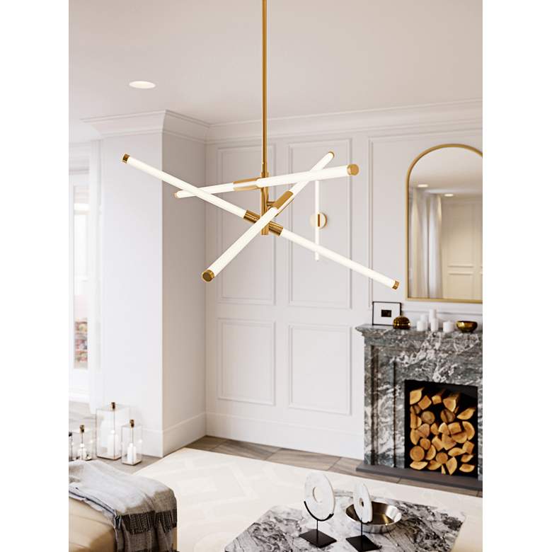 Image 1 Rusnak 30" Wide Satin Brass LED Tubular Pendant Light in scene