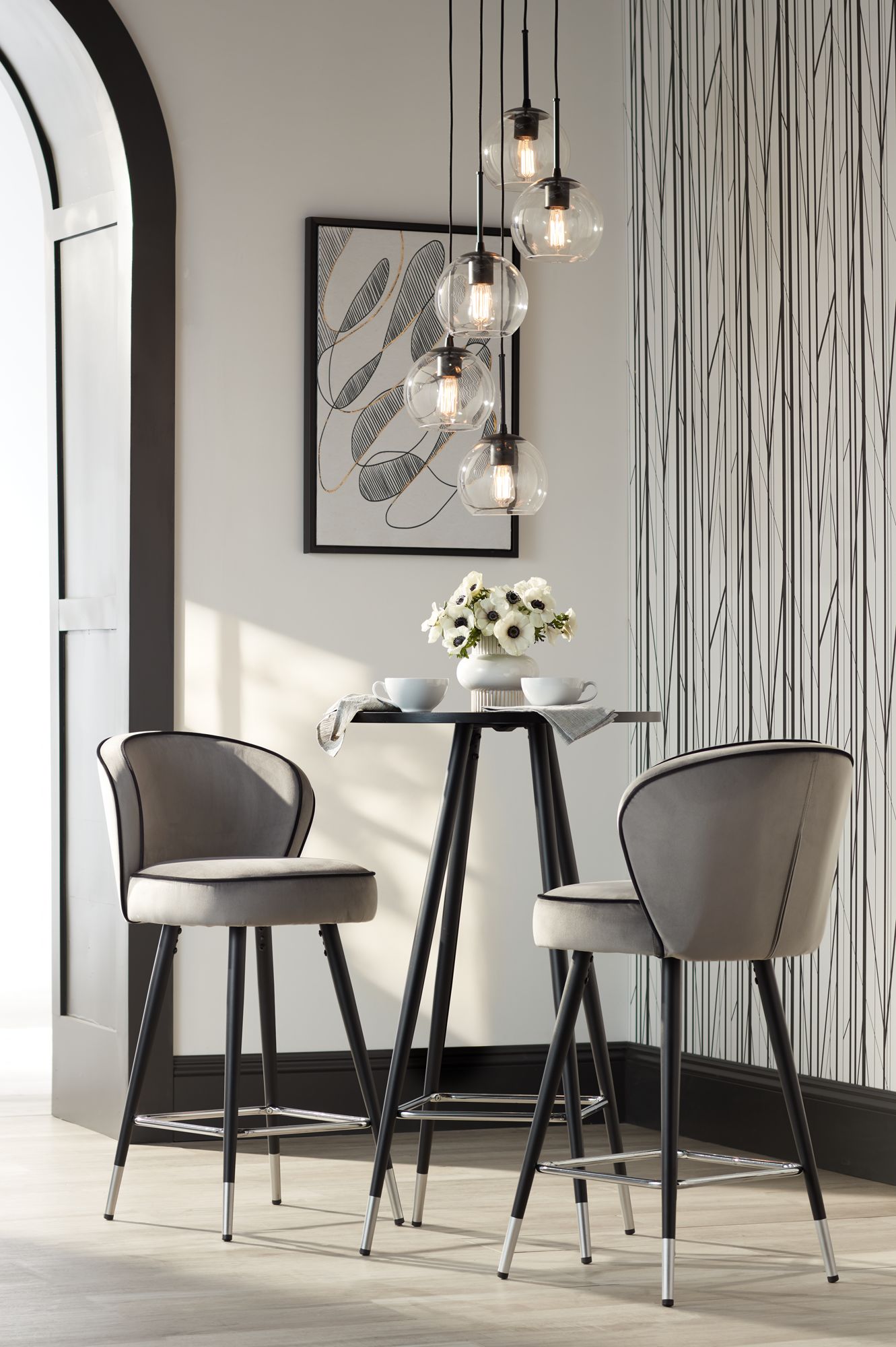 Image 1 Possini Euro Samantha 19 1/2" Black and Orb Glass Multi-Light Pendant in scene