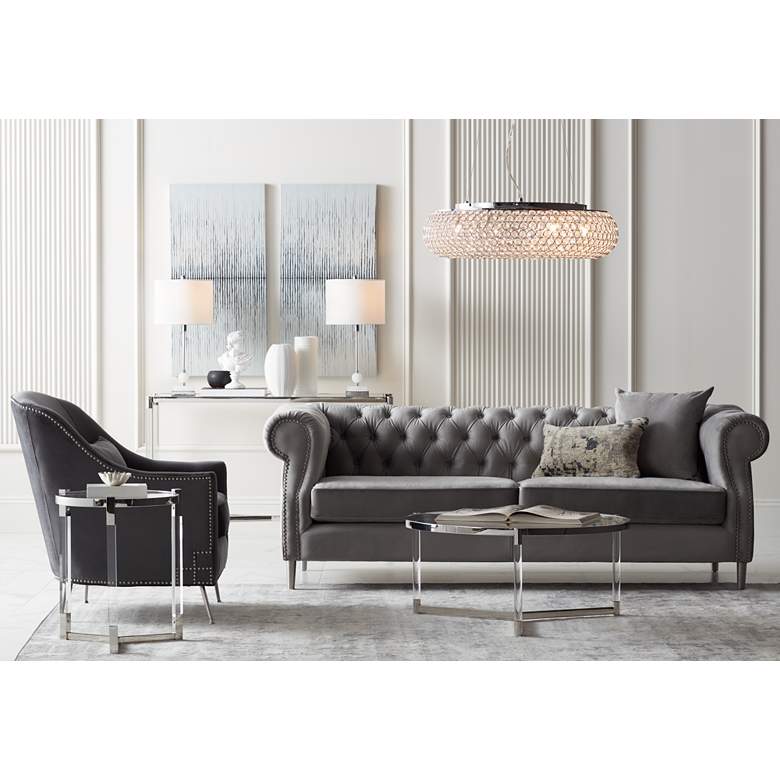 Stefania 36&quot; Wide Silver and Acrylic Modern Coffee Table in scene