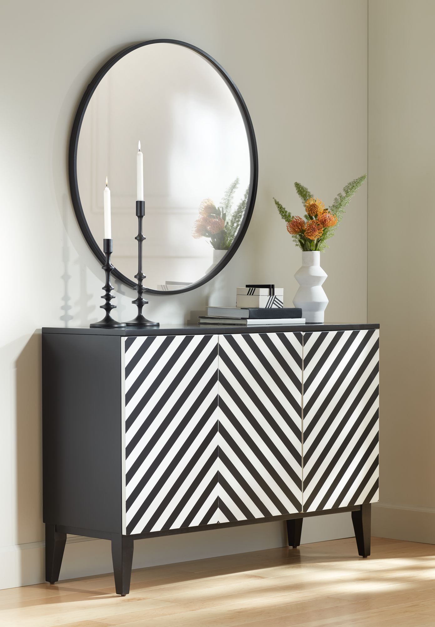 Image 1 Uttermost Mayfair Matte Black 34" Round Wall Mirror in scene