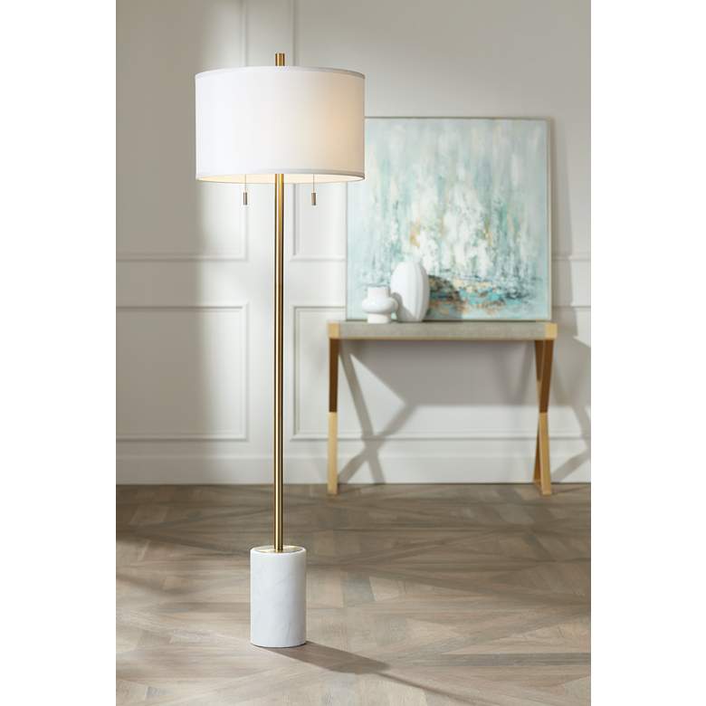 Image 1 Possini Euro Milan 64" Gold Finish Modern Floor Lamp with Marble Base in scene