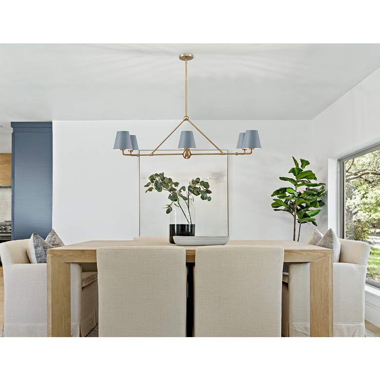 Image 1 Xavier 46" Wide Vibrant Gold 6-Light Linear Chandelier in scene