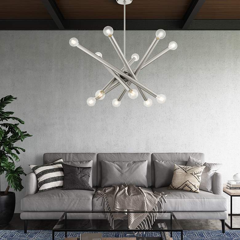 Image 1 Stafford 34 1/2"W Brushed Nickel 12-Light Sputnik Pendant in scene