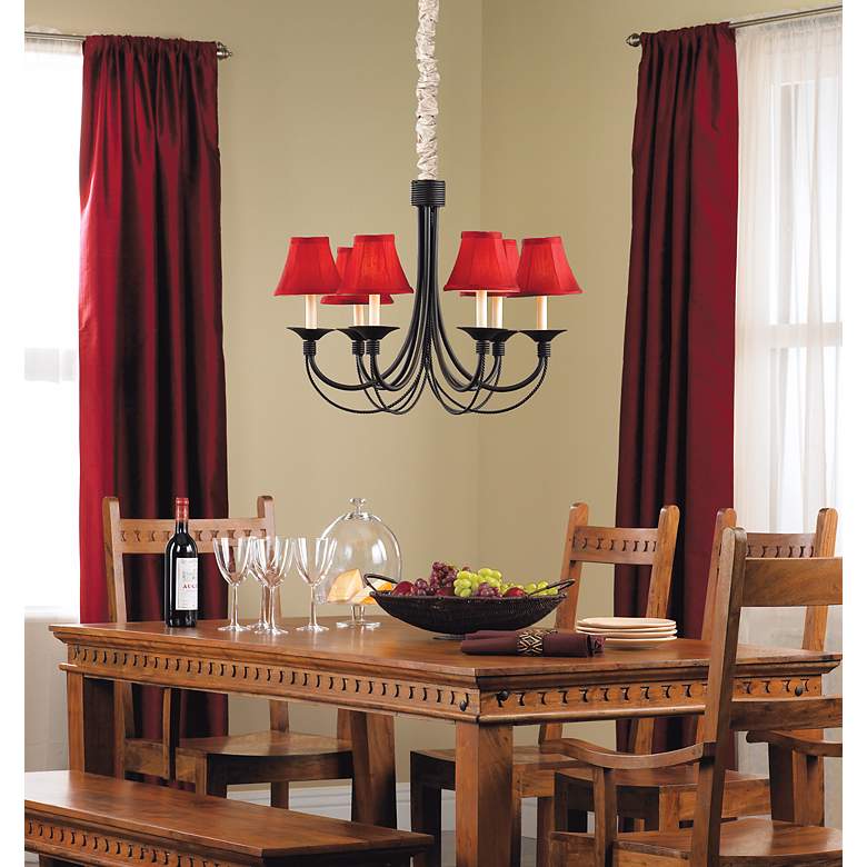 Image 1 Springcrest Keely Red Dupioni Mini Bell Lamp Shade 3x6x5 (Clip-On) in scene