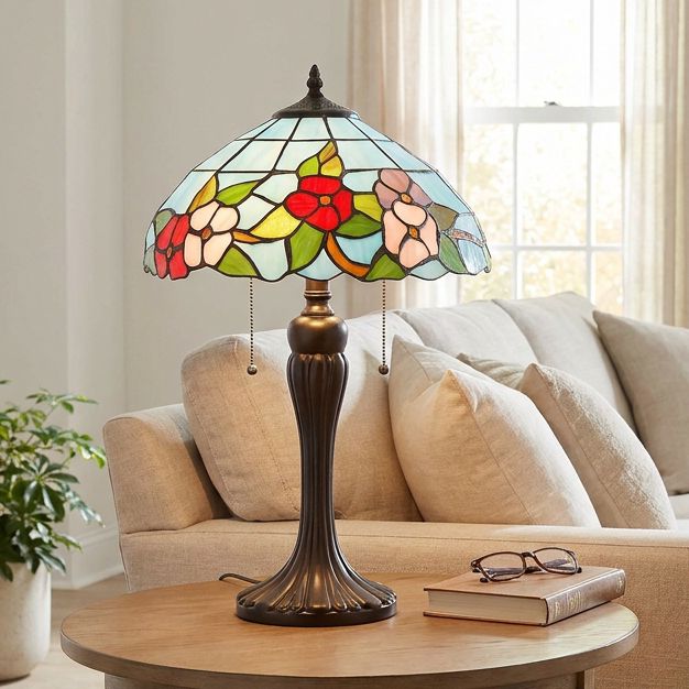 Image 1 Robert Louis Tiffany Hudson 23.5"H Art Glass Flower 2-Light Table Lamp in scene