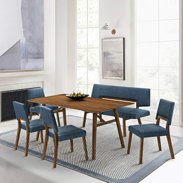 Image 1 Channell Set of 2 Dining Chairs in Wood and Walnut Finish with Blue Fabric in scene