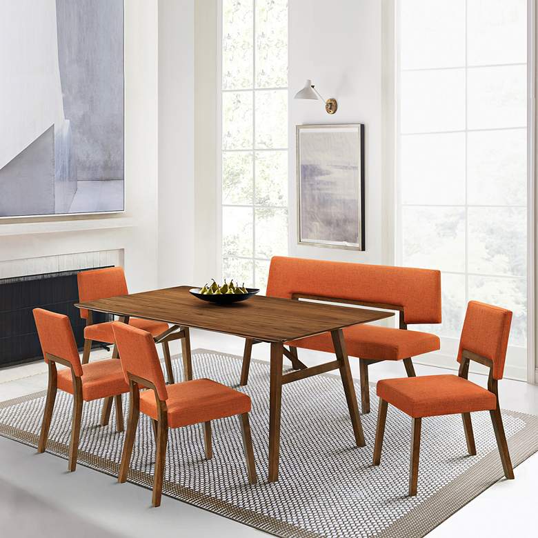Image 1 Channell Set of 2 Dining Chairs in Wood, Walnut Finish and Orange Fabric in scene
