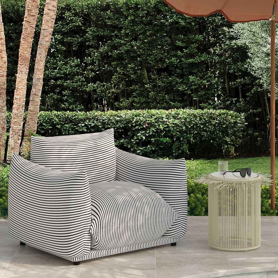 Image 1 TOV Furniture Rafa 15" Wide Cream Outdoor Round Side Table in scene