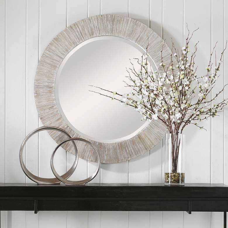 Image 1 Repose Whitewash 36-in Round Wall Mirror in scene