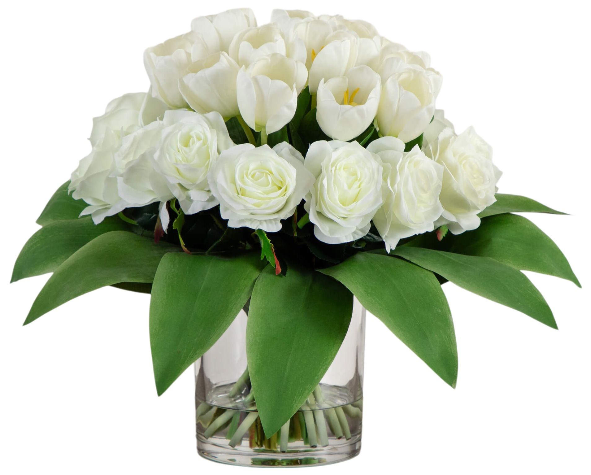 Image 2 20in. Artificial Roses and Tulips Arrangement in Glass Vase