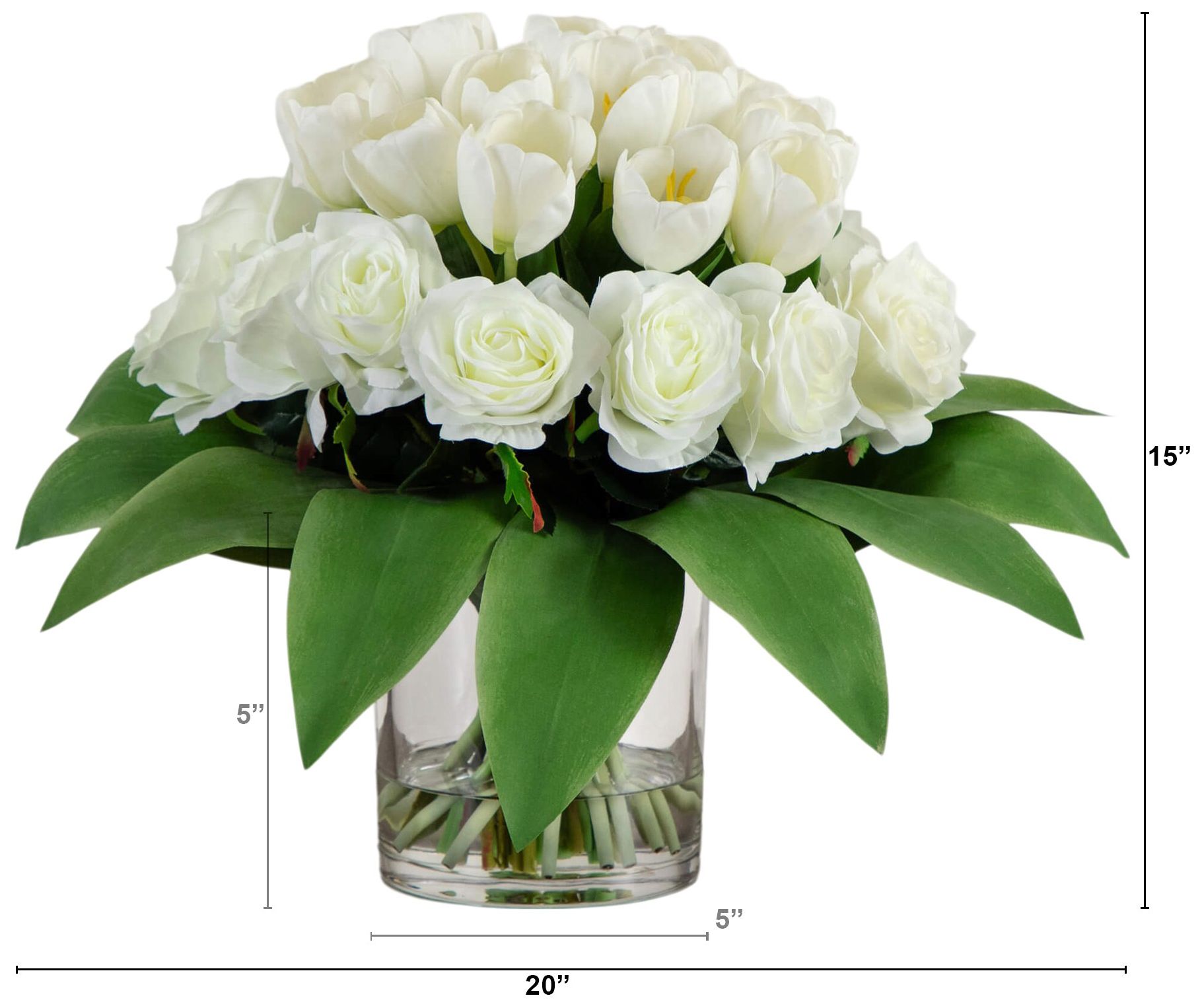 Image 3 20in. Artificial Roses and Tulips Arrangement in Glass Vase more views