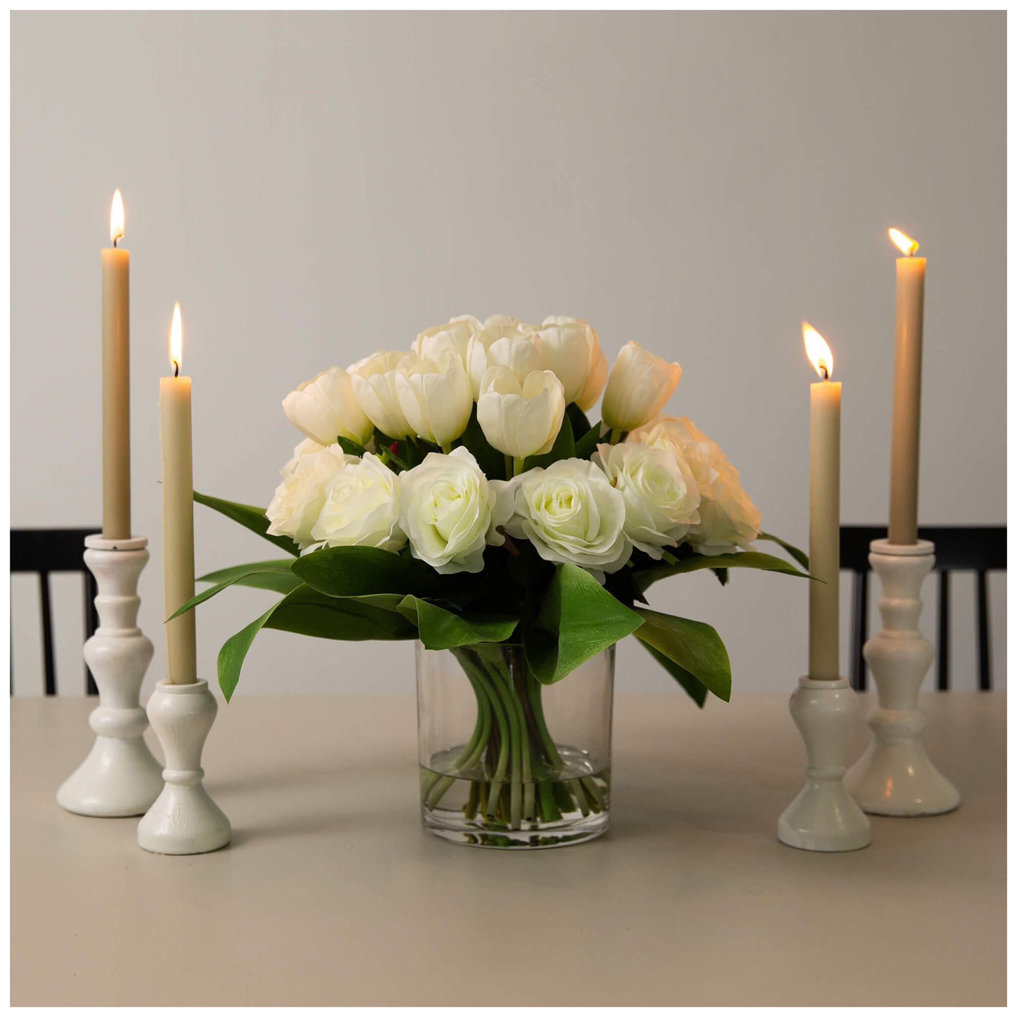 Image 5 20in. Artificial Roses and Tulips Arrangement in Glass Vase more views