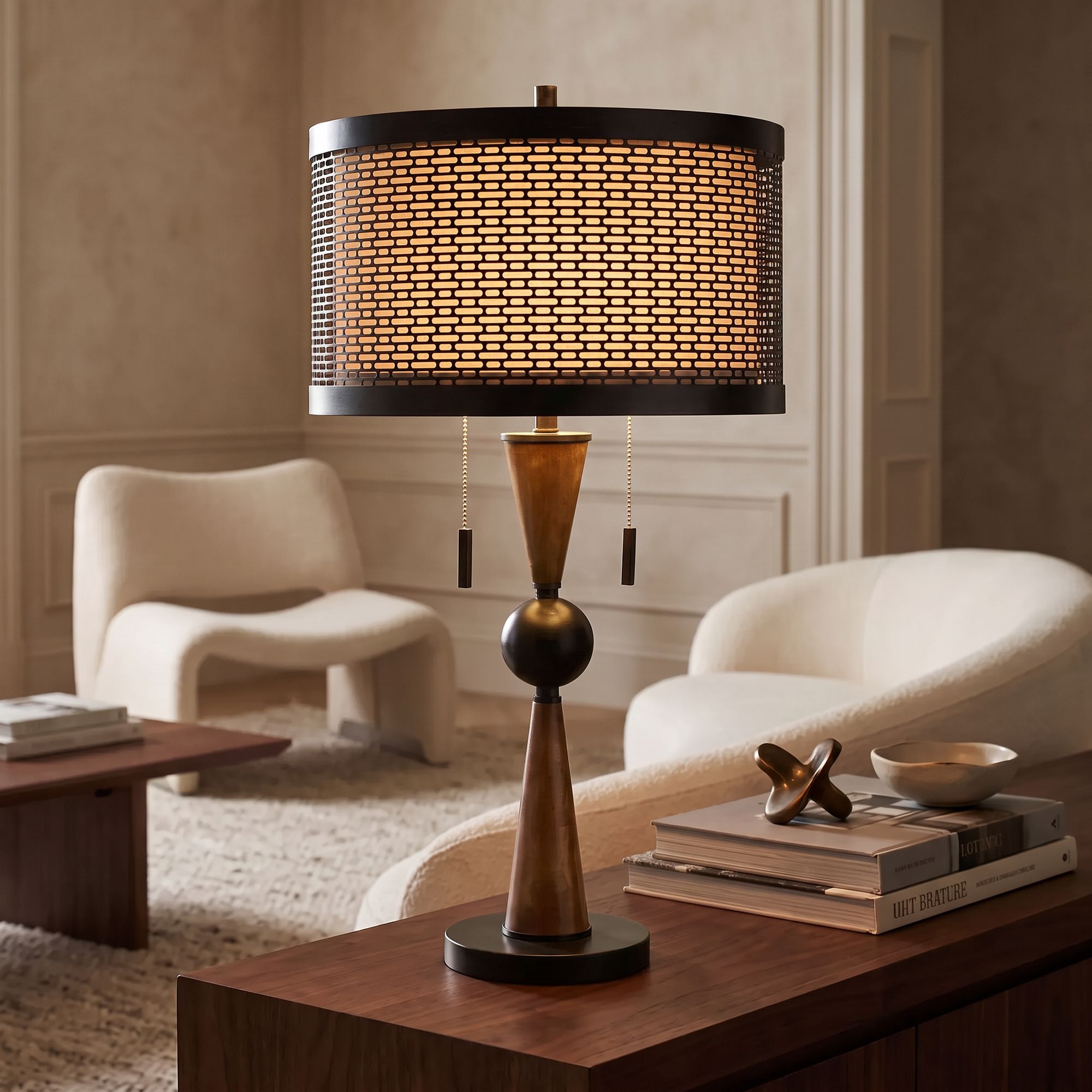 Image 1 Franklin Iron Works Hunter 29 3/4" Bronze and Cherry Wood Table Lamp in scene