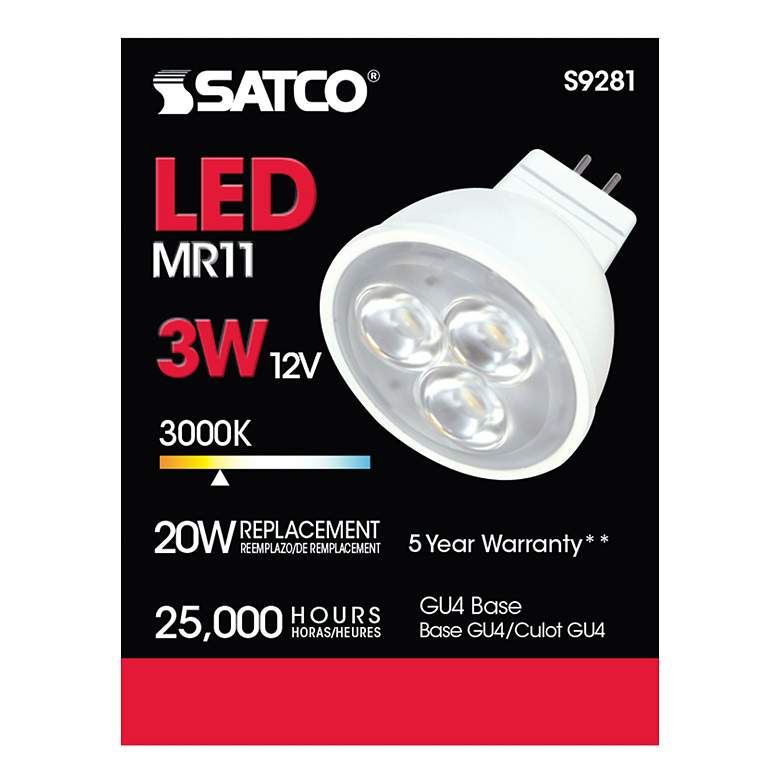 Image 4 20W Equivalent Satco Clear 3W LED Non-Dimmable Bi-Pin Bulb more views