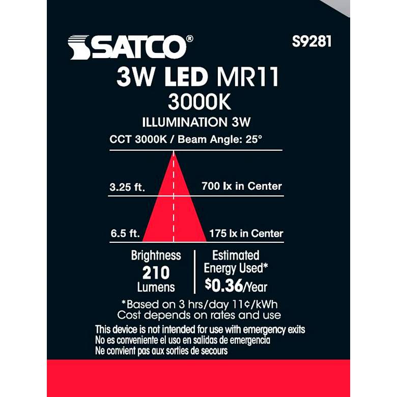 Image 5 20W Equivalent Satco Clear 3W LED Non-Dimmable Bi-Pin Bulb more views