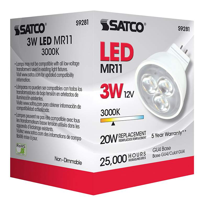 Image 7 20W Equivalent Satco Clear 3W LED Non-Dimmable Bi-Pin Bulb more views
