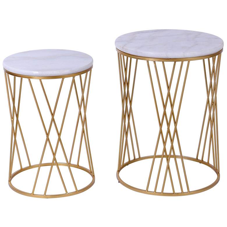Image 1 21.1" High Nested Marble Top Round Tables - Set of 2