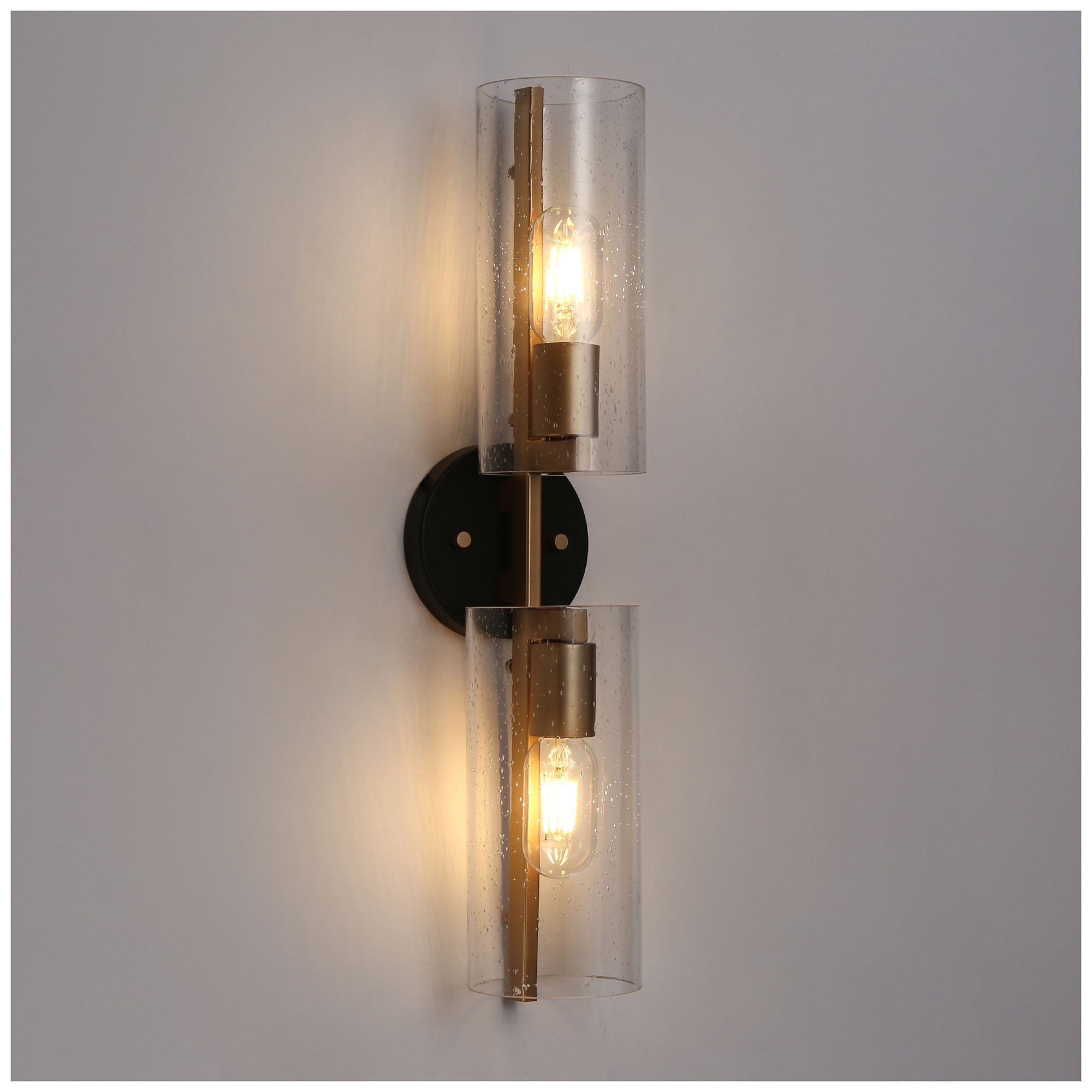Image 2 21.3" Wide Black & Brass Tube-Shaped Vanity Light with Seeded Glas more views
