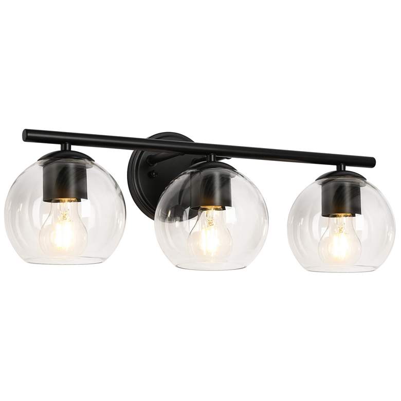 Image 1 21.5" Wide Black 3-Light Vanity Light with Clear Glass Shades