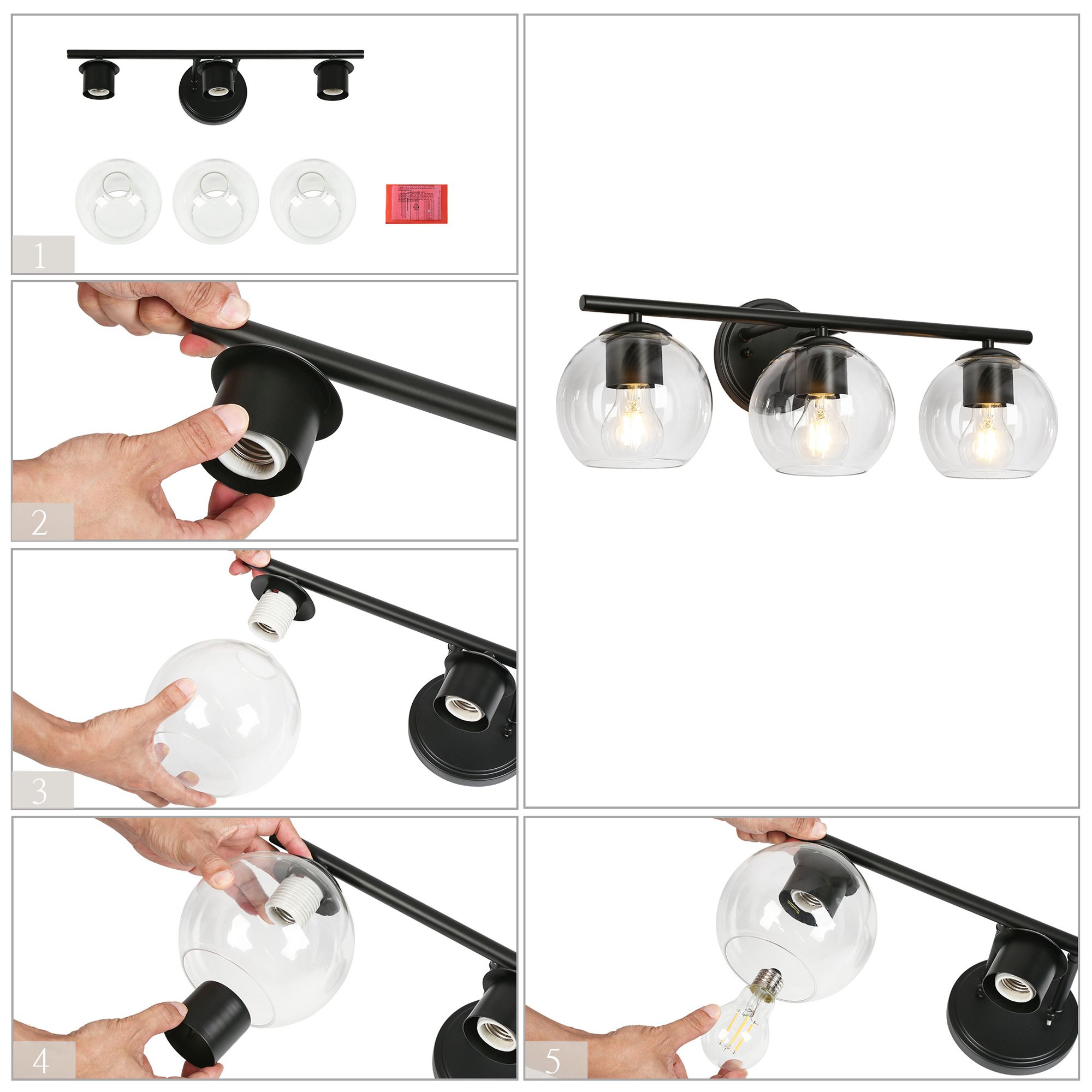 Image 7 21.5" Wide Black 3-Light Vanity Light with Clear Glass Shades more views