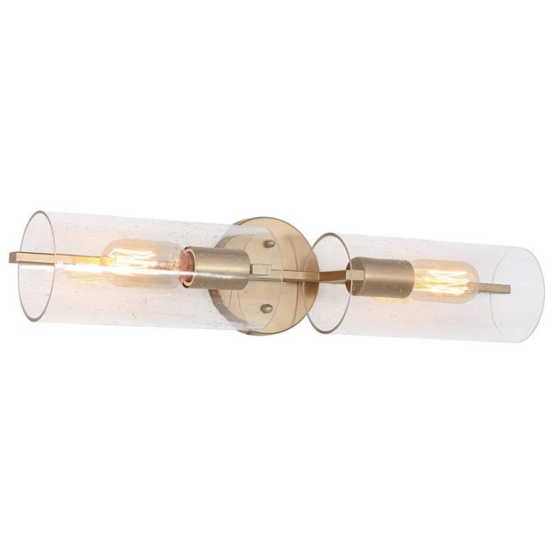 Image 1 21.5" Wide Gold 2-Light Tube-Shaped Vanity Light with Seeded Glass Sha
