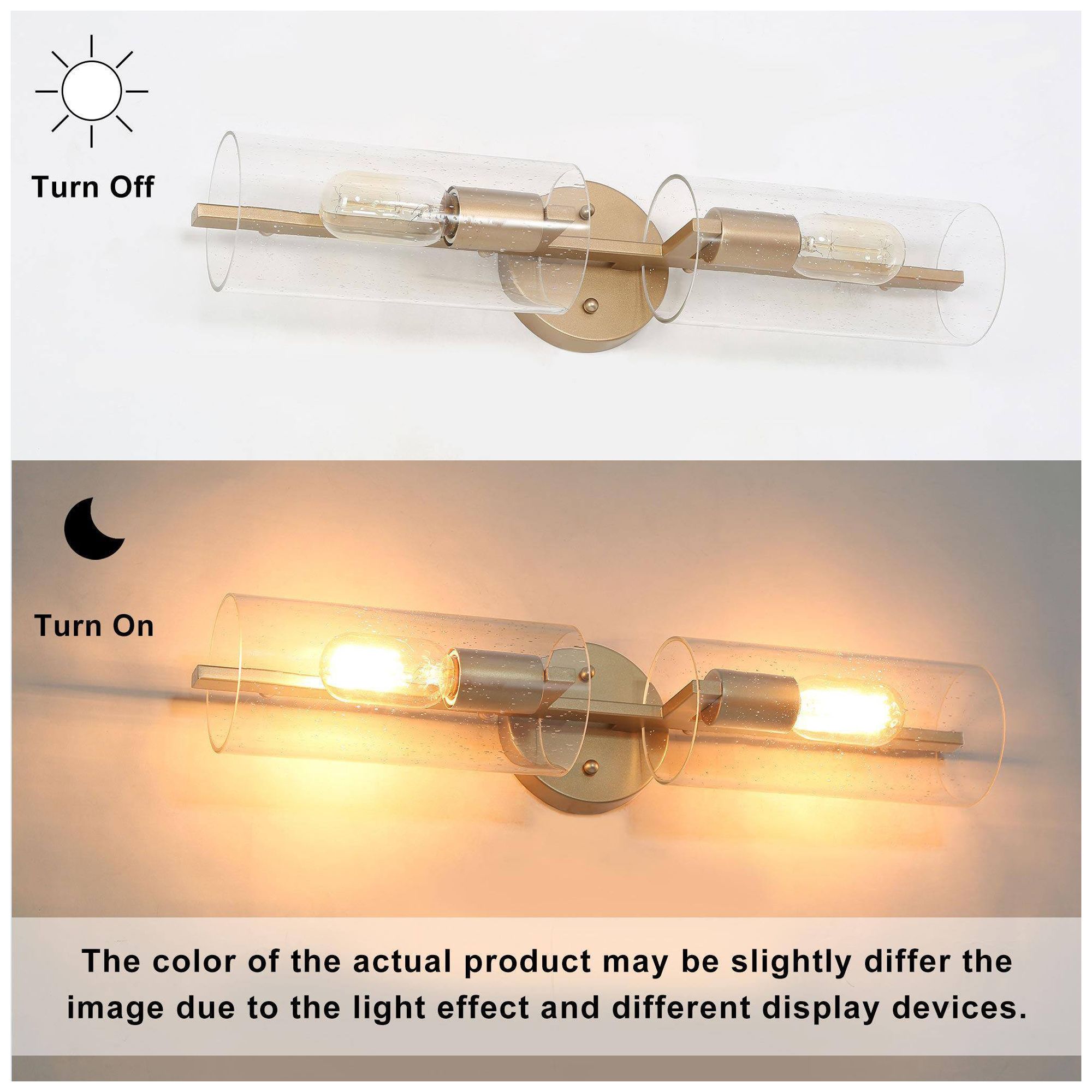 Image 2 21.5" Wide Gold 2-Light Tube-Shaped Vanity Light with Seeded Glass Sha more views