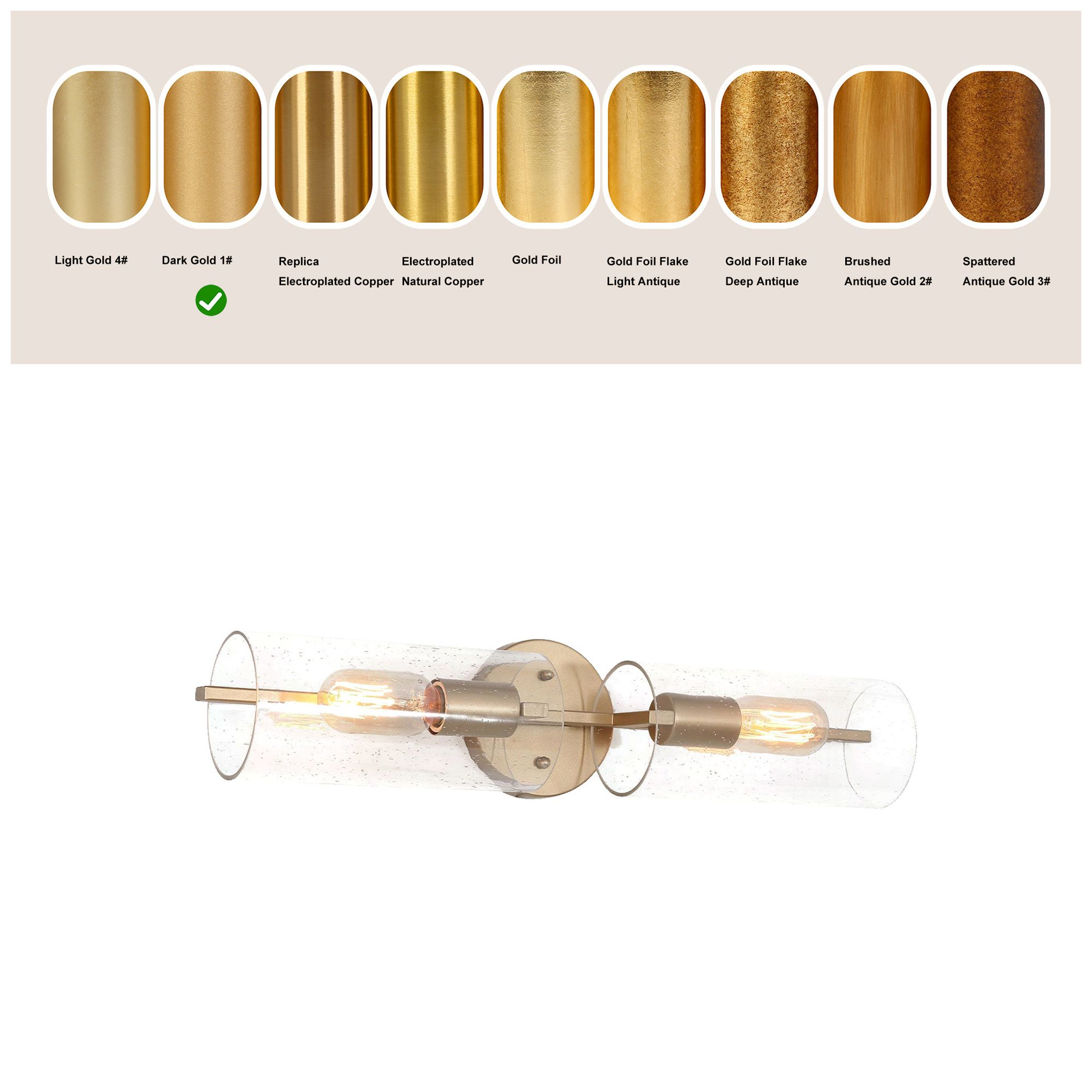 Image 3 21.5" Wide Gold 2-Light Tube-Shaped Vanity Light with Seeded Glass Sha more views