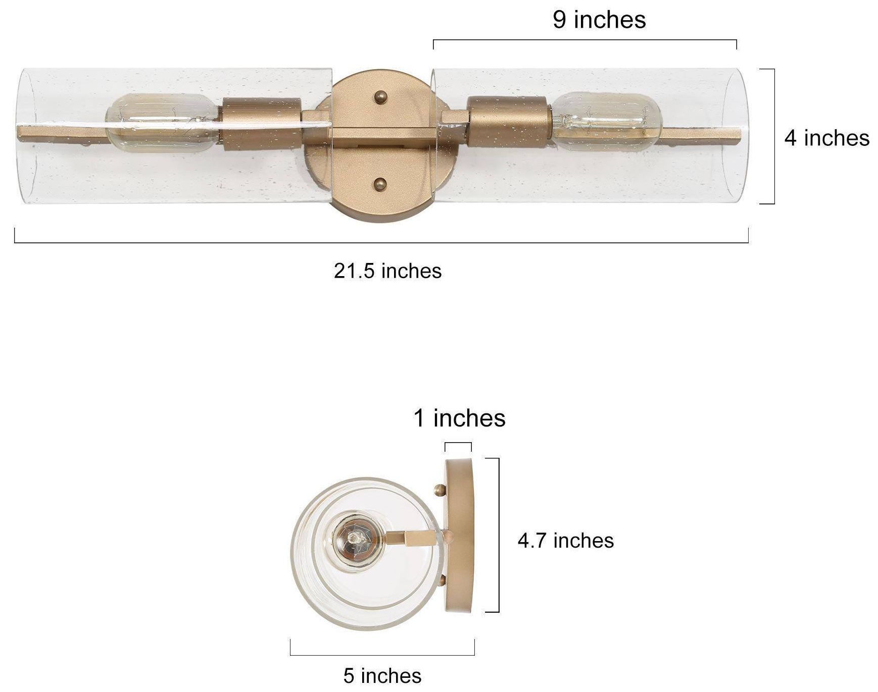 Image 4 21.5" Wide Gold 2-Light Tube-Shaped Vanity Light with Seeded Glass Sha more views