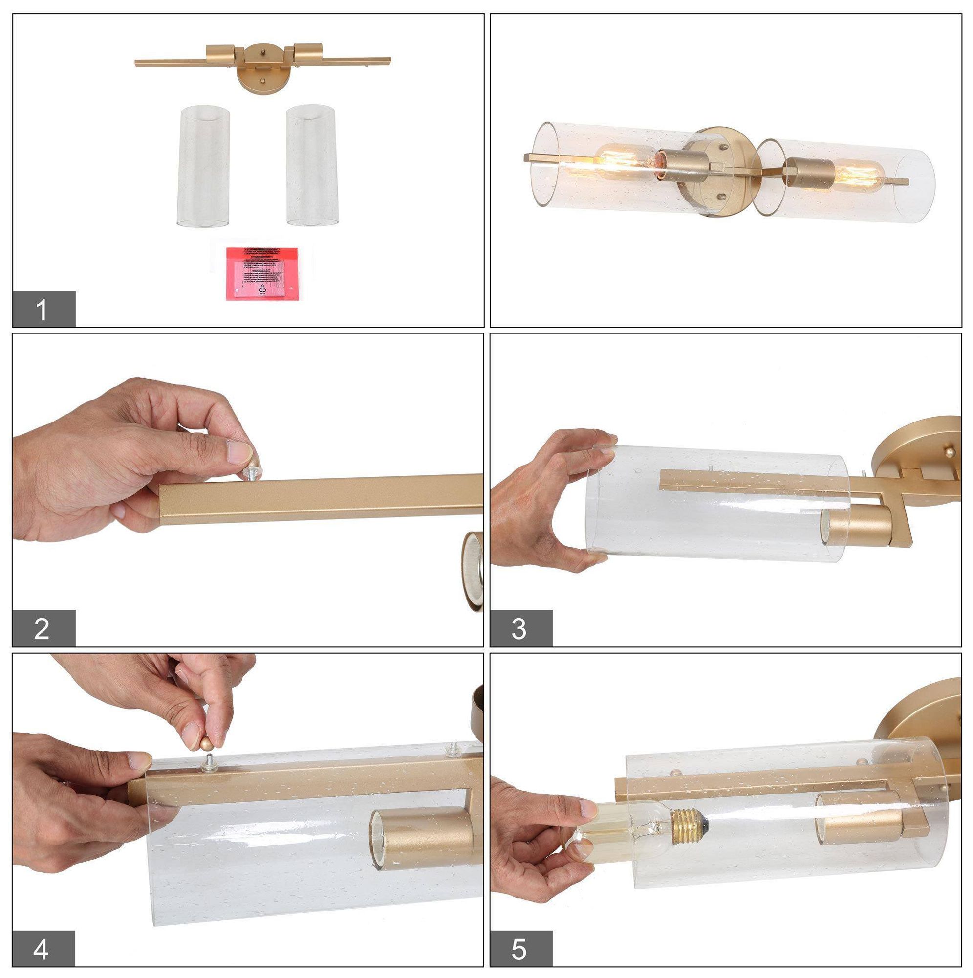 Image 6 21.5" Wide Gold 2-Light Tube-Shaped Vanity Light with Seeded Glass Sha more views