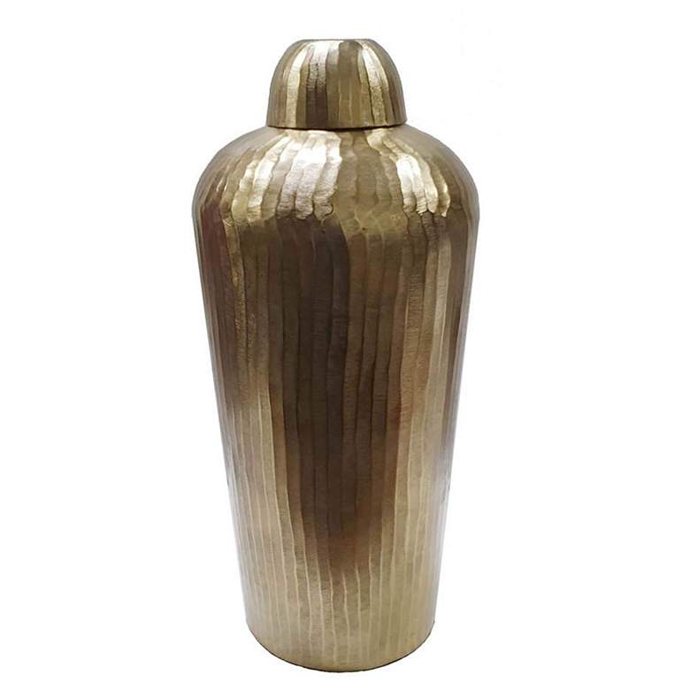 Image 1 21.7 inch Gold Lidded Jar with Chisel Detail