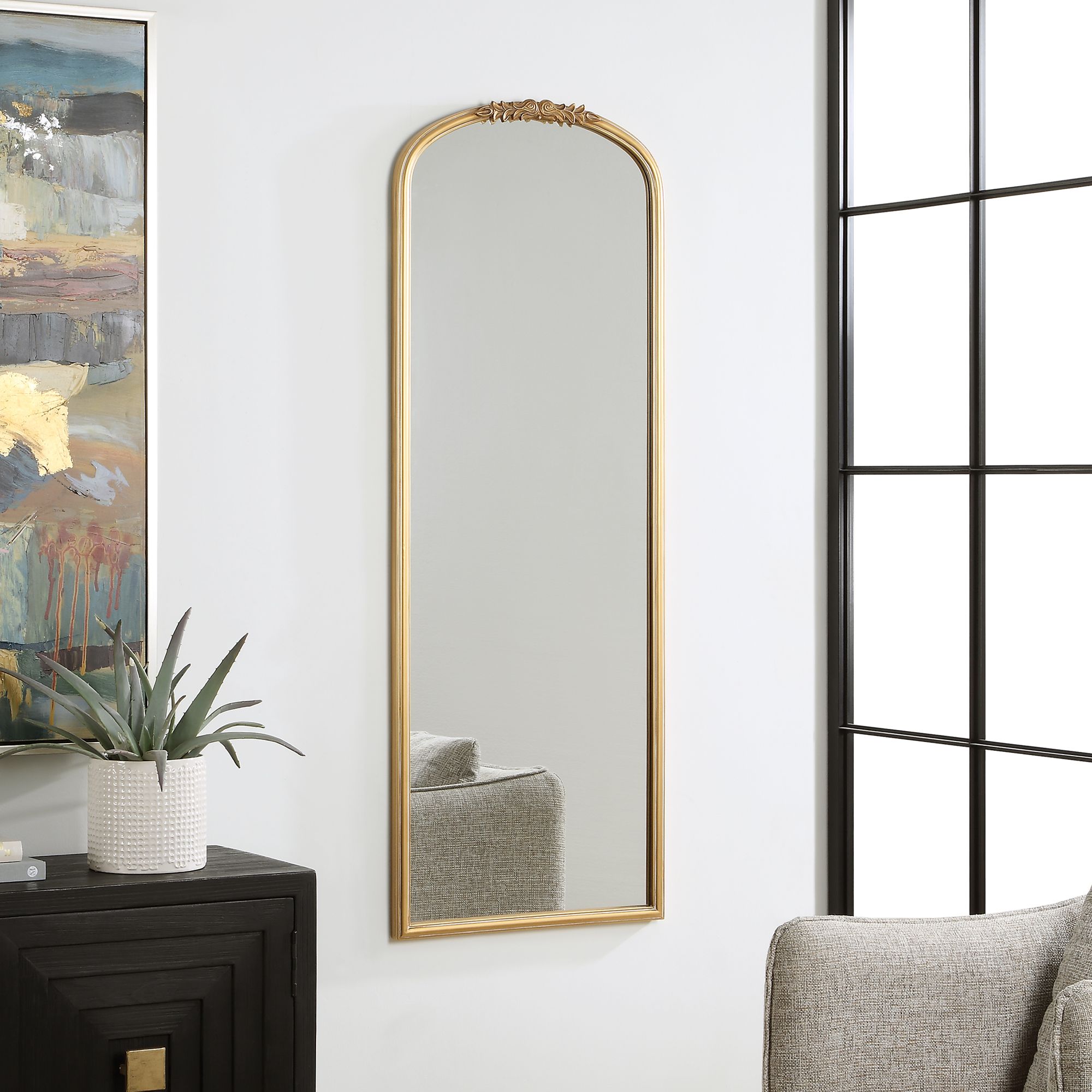 Image 3 21 1/2" x 59" Antiqued Gold Arch Oversize Mirror more views