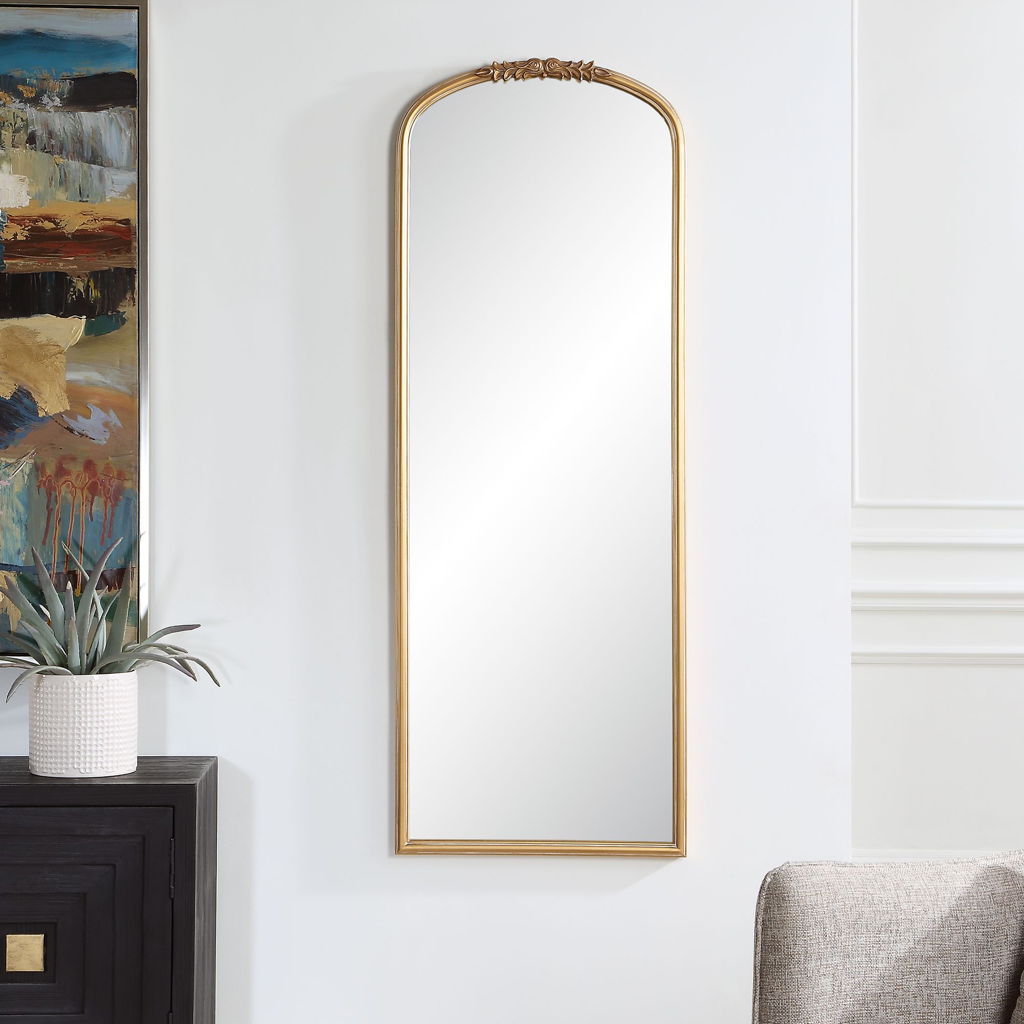Image 7 21 1/2" x 59" Antiqued Gold Arch Oversize Mirror more views