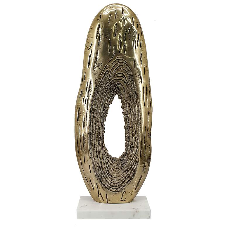 Image 1 21" High Gold And White Abstract Aluminum Ring Sculpture on Marble Bas