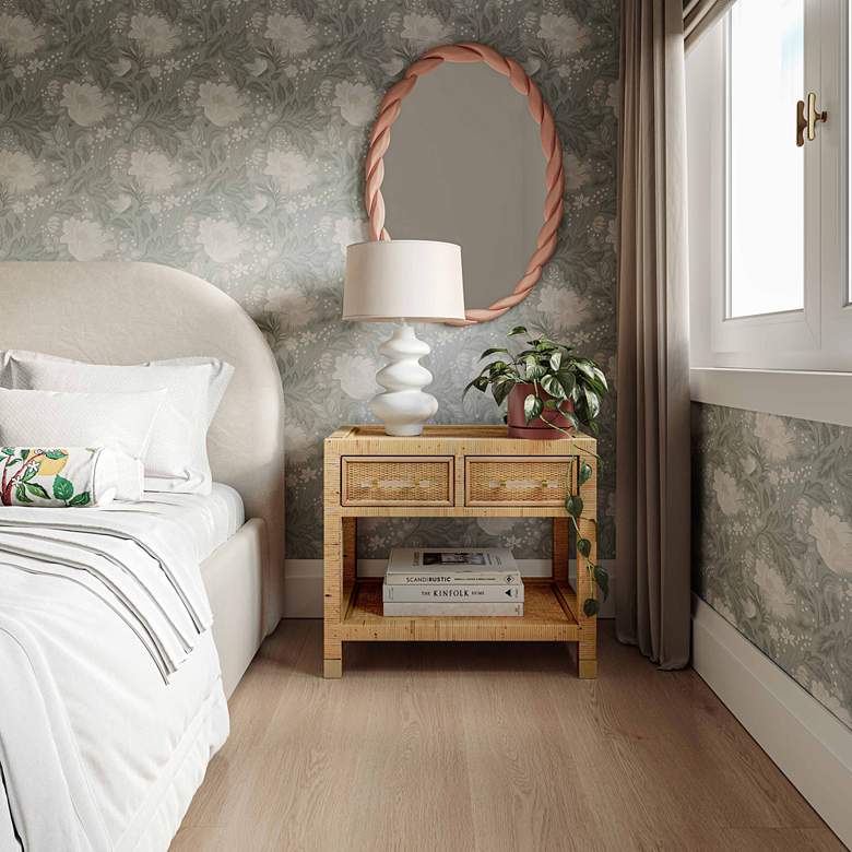 Image 1 TOV Amara 25 1/4" Wide Natural Rattan 2-Drawer Nightstand in scene
