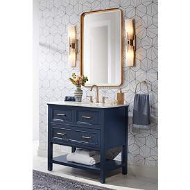 Image1 of Bruce 36 1/4" Wide 1-Drawer Blue Teak Wood Single Sink Vanity in scene