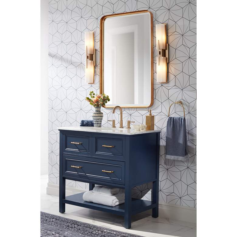 Image 1 Bruce 36 1/4 inch Wide 1-Drawer Blue Teak Wood Single Sink Vanity in scene