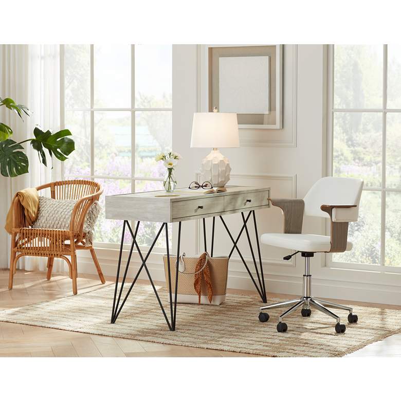 Image 1 Milano White Fabric and Gray Wood Adjustable Swivel Office Chair in scene