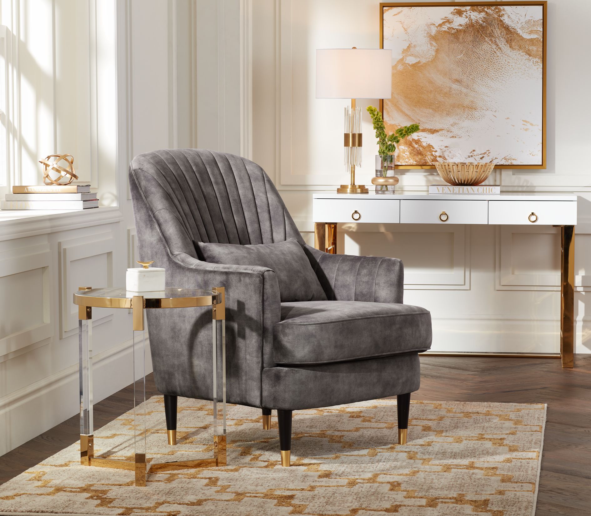 Gray velvet tufted chair new arrivals