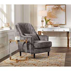Image1 of 55 Downing Street Austen 28" Wide Tufted Charcoal Gray Velvet Armchair in scene