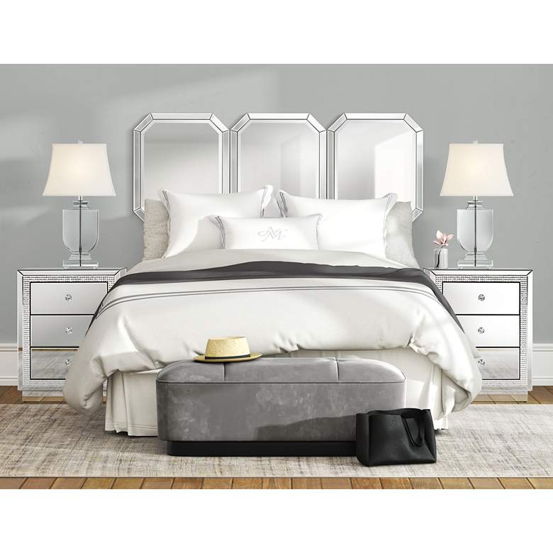 Image 1 Karina 19" Wide 3-Drawer Beaded Mirrored Side Tables Set of 2 in scene