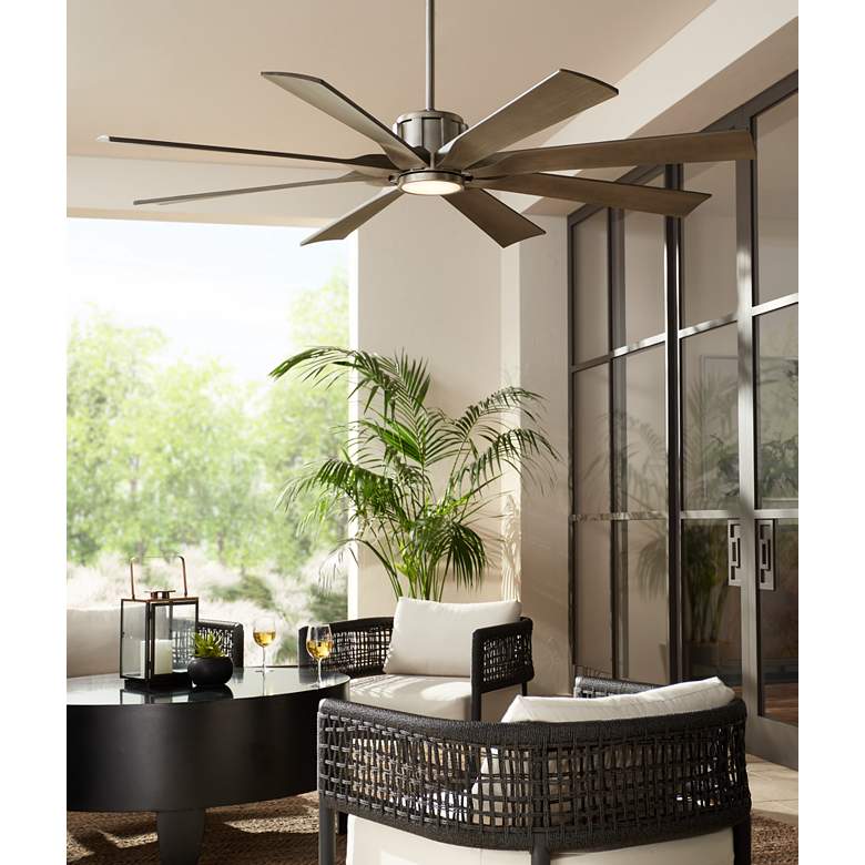 Image 1 60 inch Possini Defender Brushed Nickel Damp LED Ceiling Fan with Remote in scene